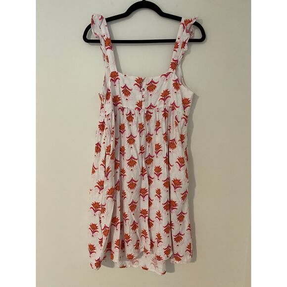 J Crew Block Print White Pink Orange Linen Blend Ruffle Mini Dress EUC 8 - Picture 7 of 12